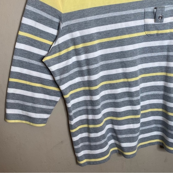 Karen Scott Sport Women’s 3/4 Sleeve Top Yellow Gray Stripes Size 1X - Picture 10 of 16